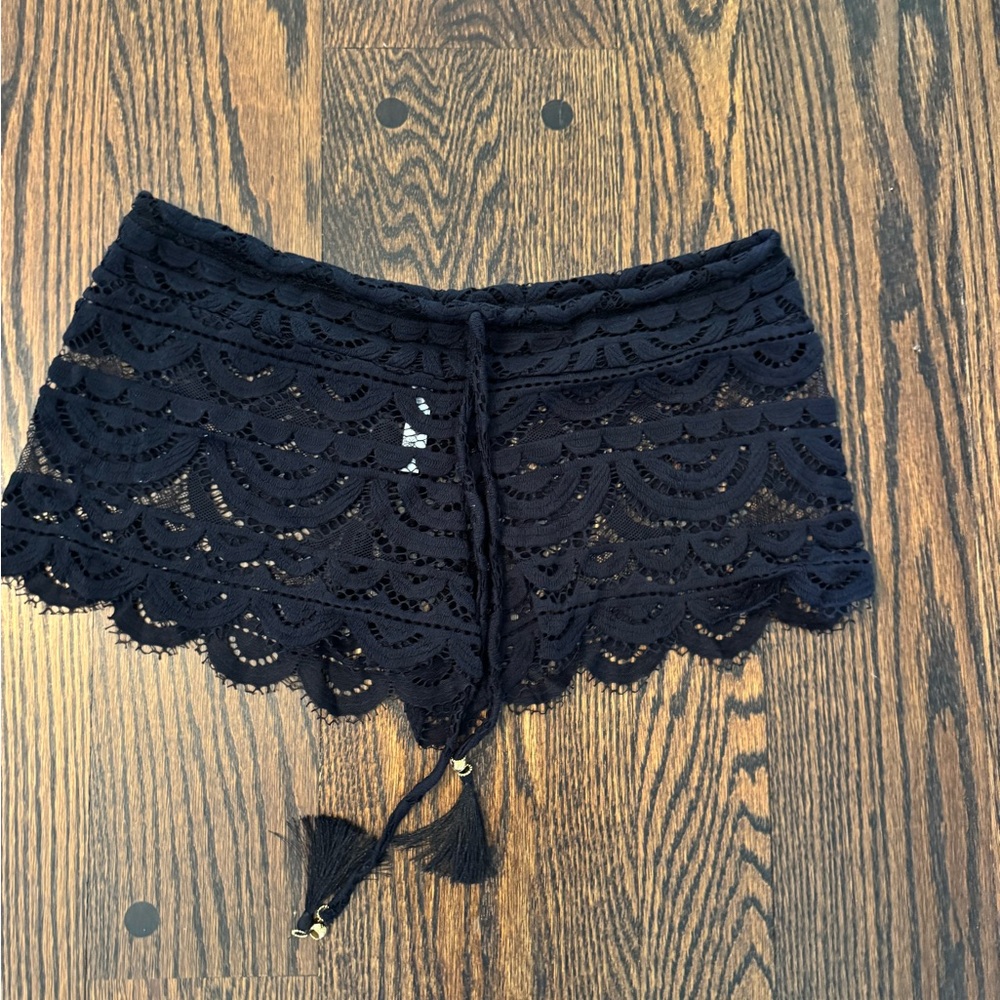 Pilyq Black Crochet Lace Shorts
